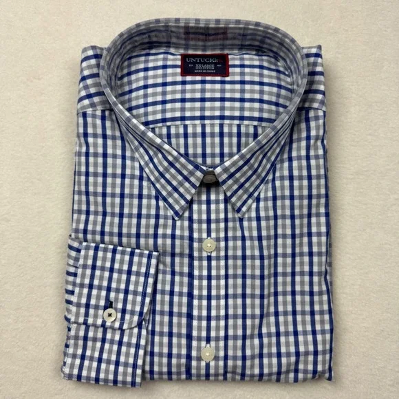 Untuckit Almaden Shirt XXL Regular Fit Blue Gray Check Cotton Button-Down - Picture 1 of 4